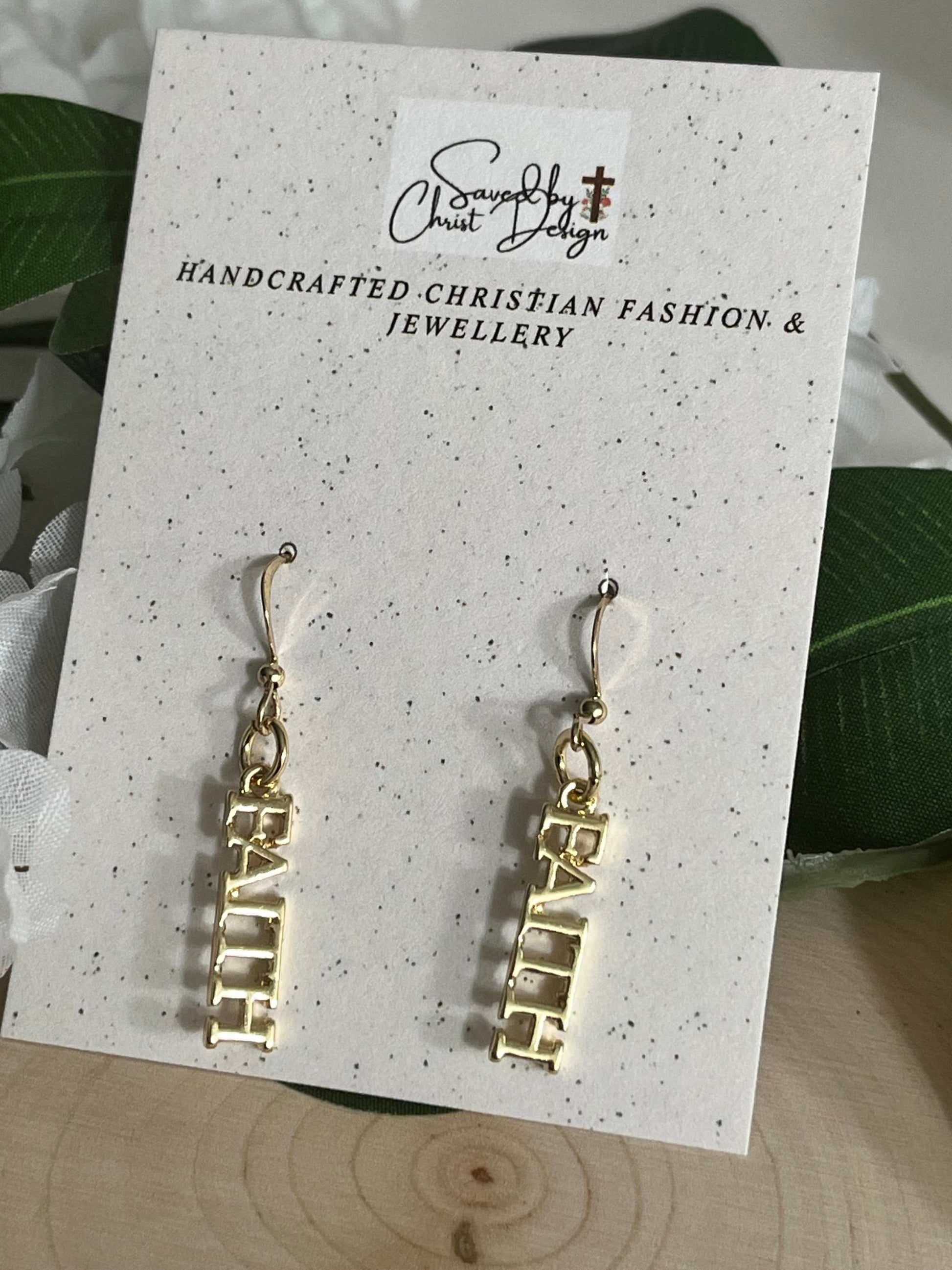 14K Gold Earrings with Faith Dangle Design – Christian Jewelry

