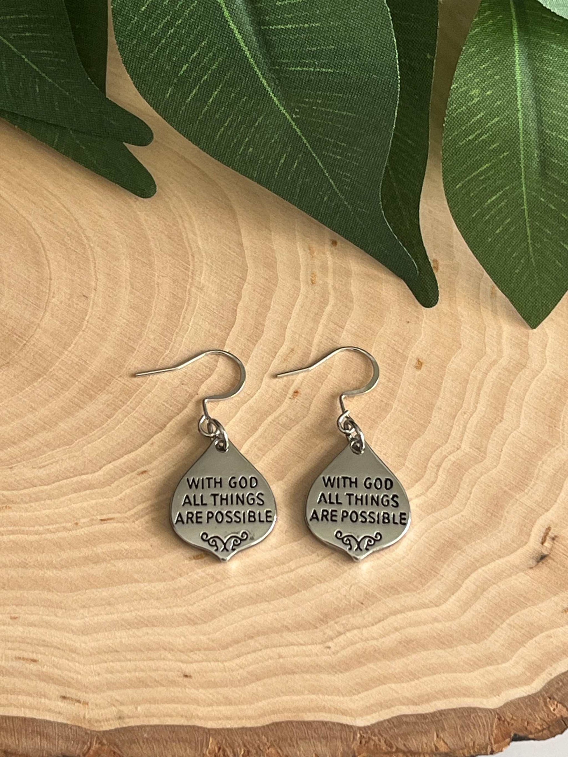 With God All Things Are Possible Silver Earrings from Saved by Christ Design