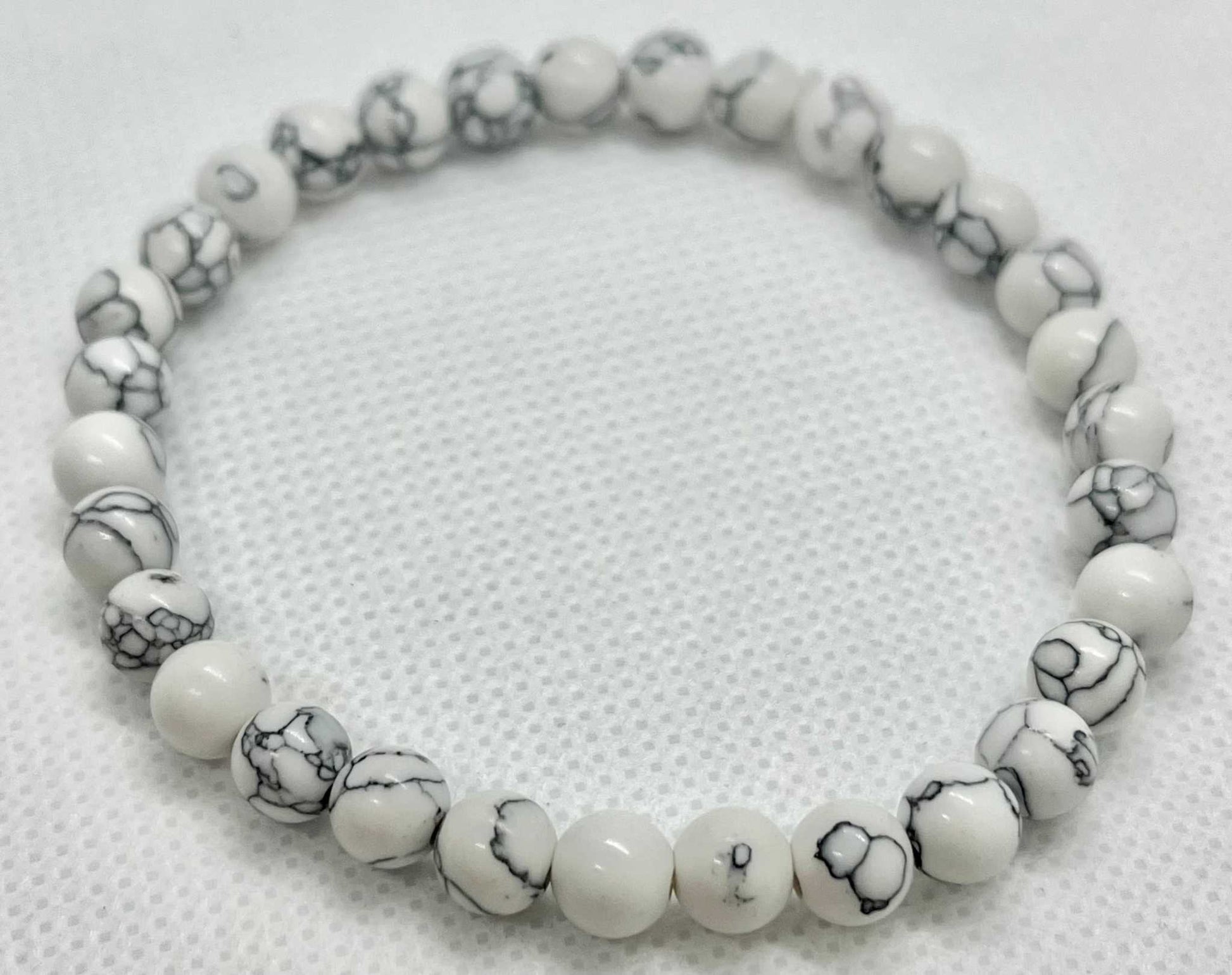 White Marble Bead Bracelet - White and Grey Marble Stone Bead Jewelry