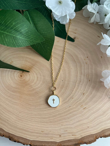 Gold Necklace with 16K White Cross Pendant