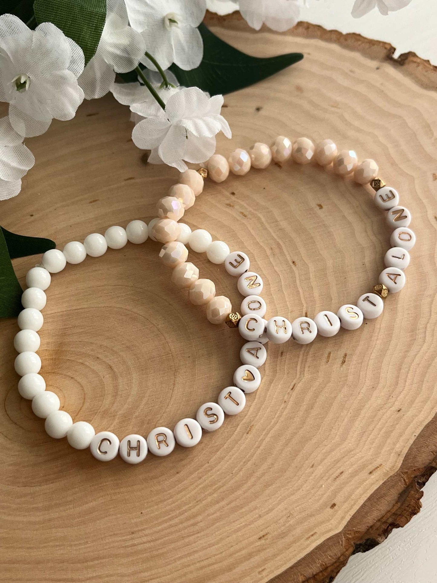 Peach or White Bead Bracelet – Handmade Christian Jewelry

