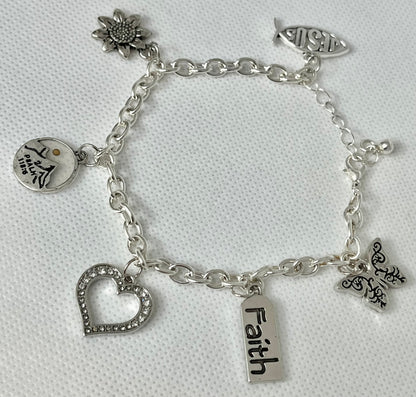 Sterling silver Christian charm bracelet