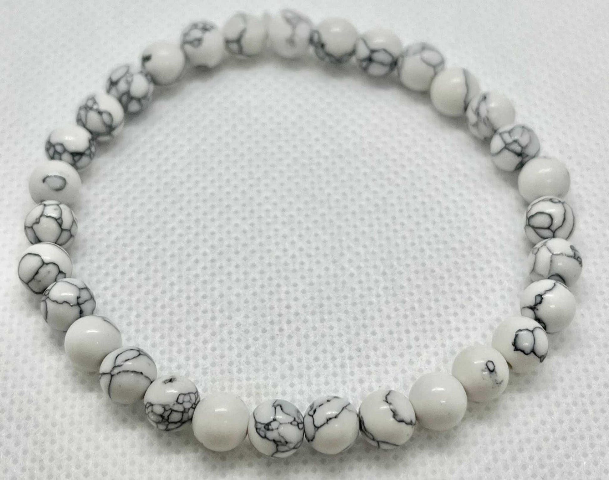 White Marble Bead Bracelet - White and Grey Marble Stone Bead Jewelry