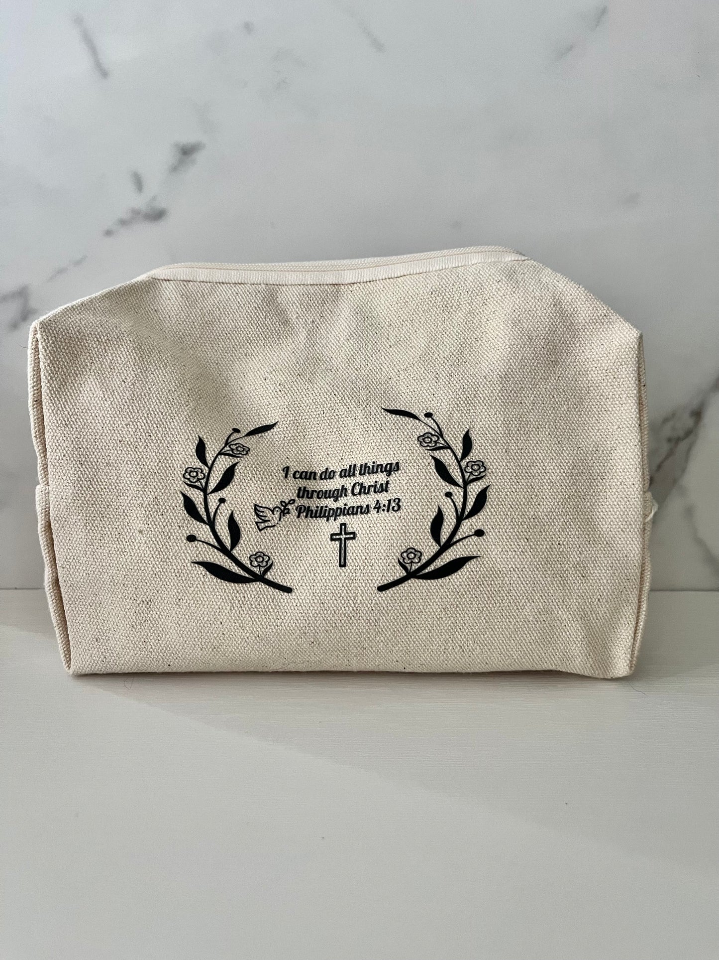 Philippians 4:13 floral toiletry bag