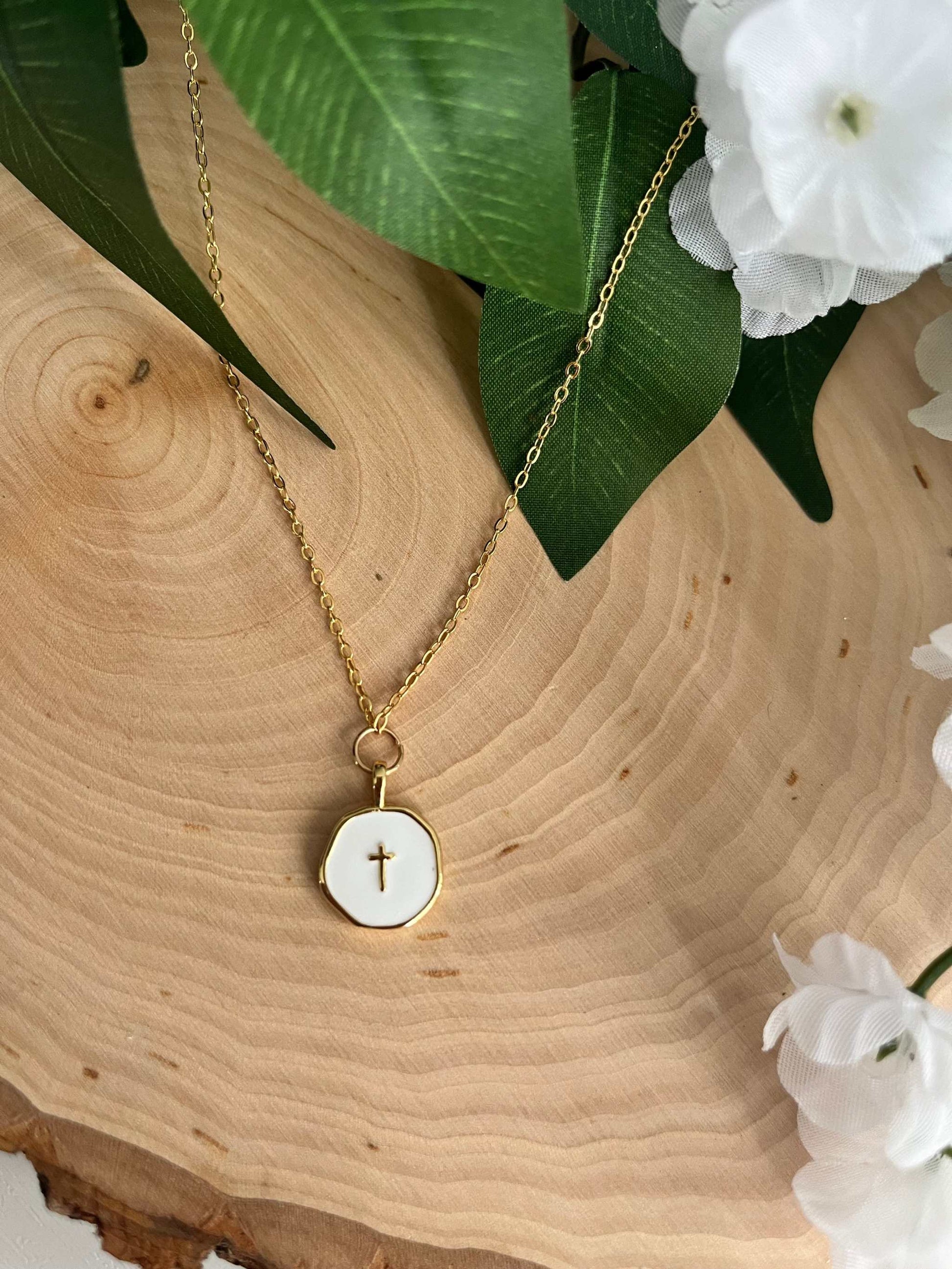 Gold Necklace with 16K White Cross Pendant