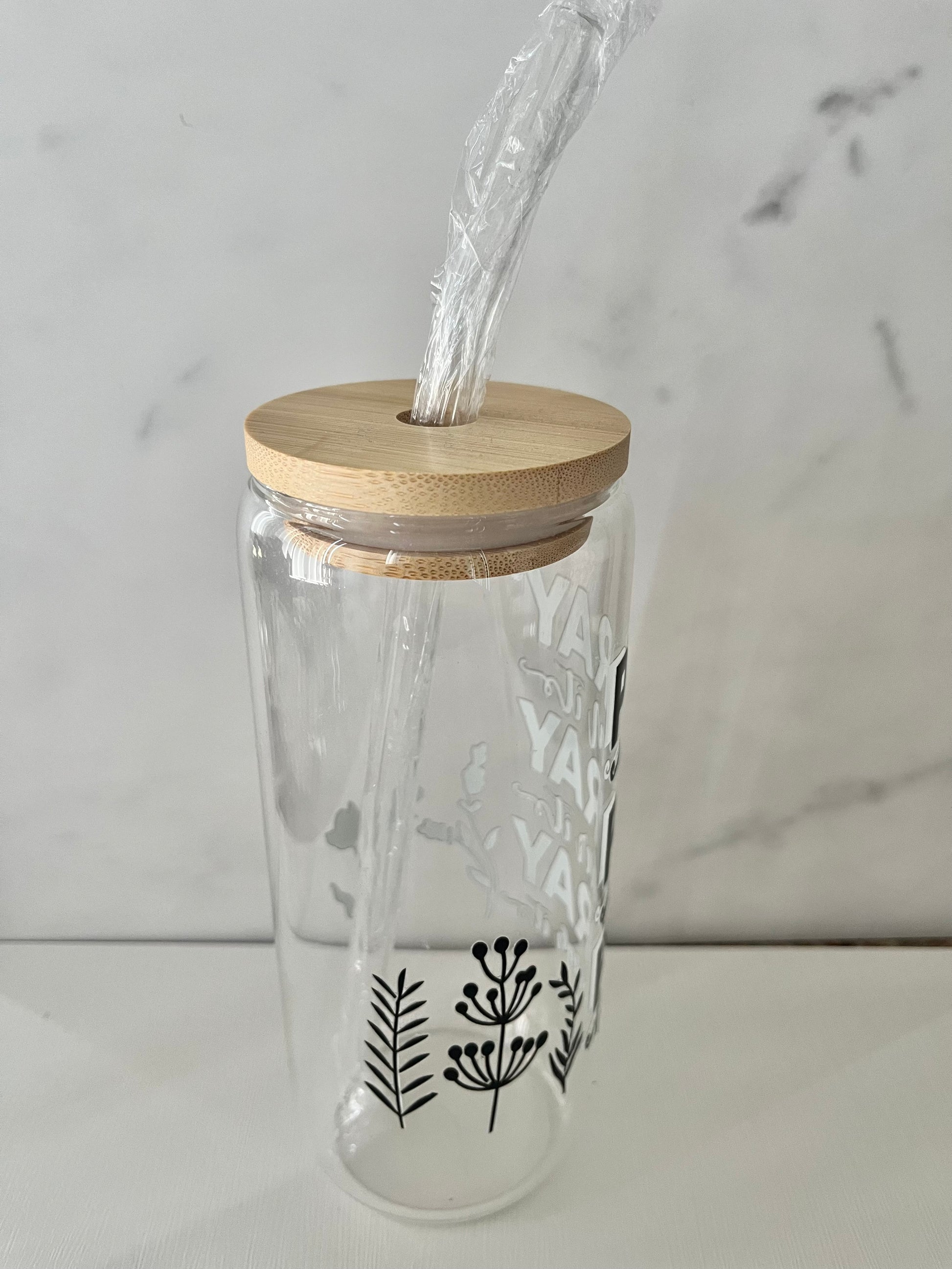 Pray 22oz glass tumbler, straw,& straw cleaner