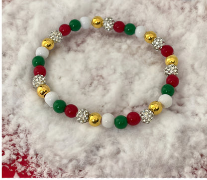 Christmas jeweled beaded bracelet multiple designs and colors