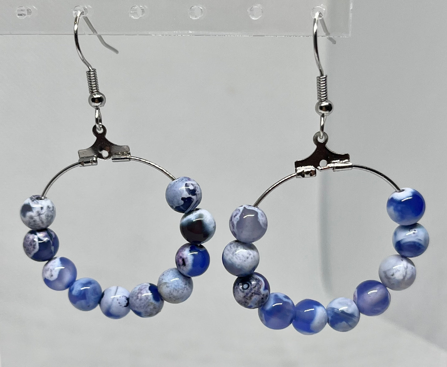 Blue white agate stone earrings