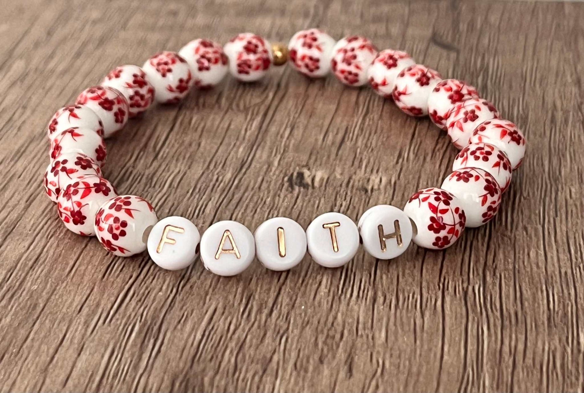 Floral Ceramic Bead Bracelet Set with Faith and Love Beads

