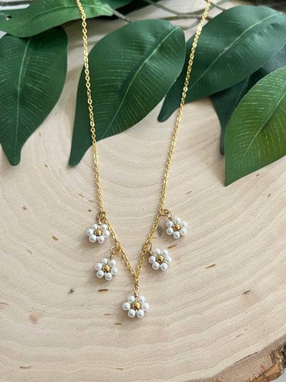 Gold Daisy Flower Necklace with 16K gold pendant, dainty floral Christian jewelry