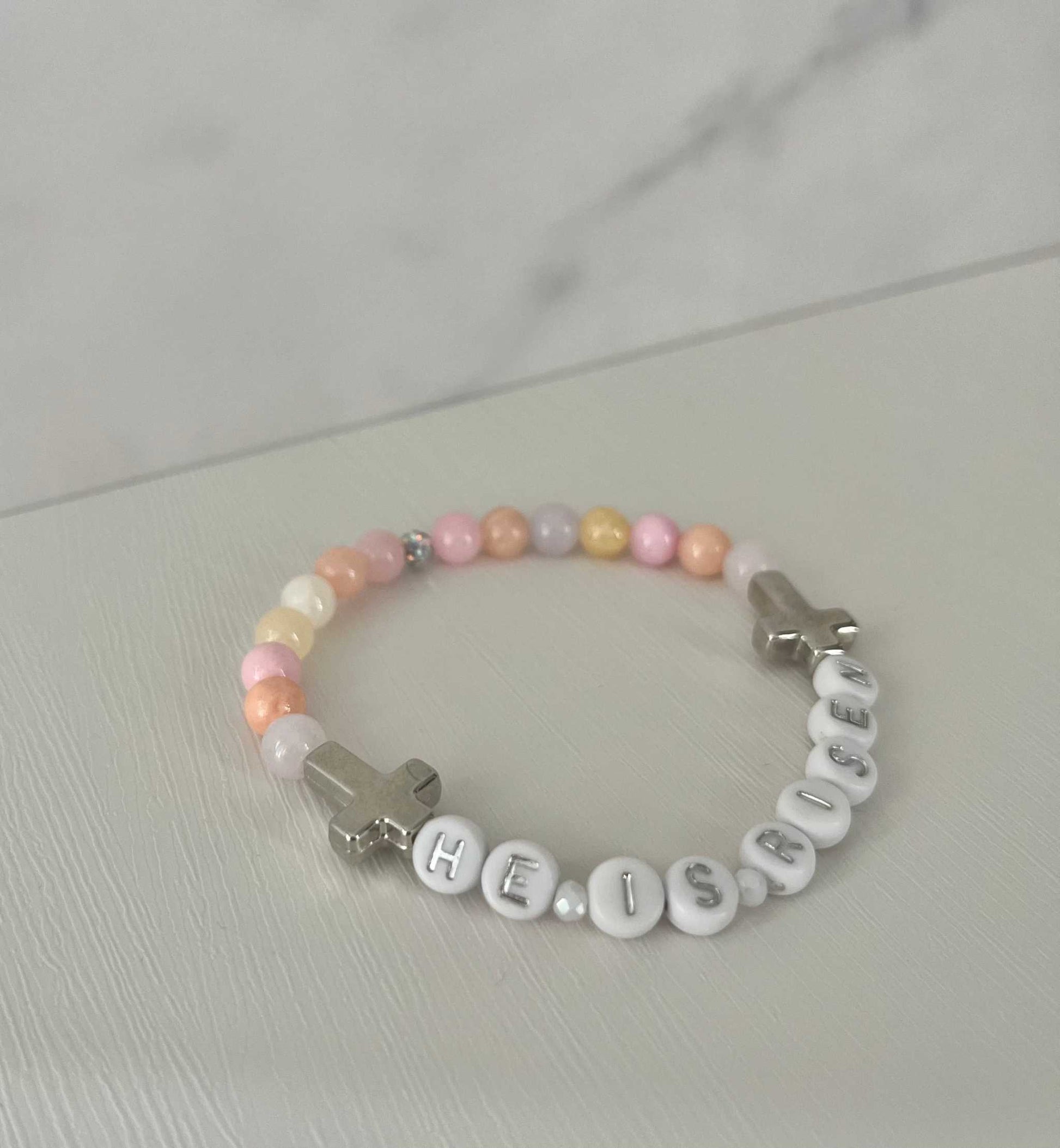 He Is Risen bead bracelet, Christian handmade jewelry.