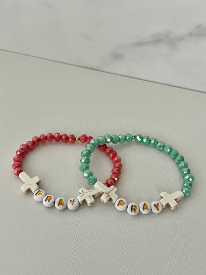 PRAY Mint Faceted Beaded Bracelet showcasing vibrant mint beads, perfect for expressing faith and adding a touch of elegance to your jewelry collection.