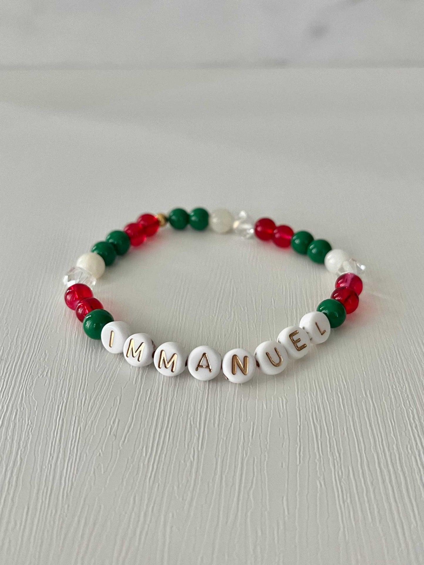 Immanuel Christmas Bead Bracelet – handcrafted holiday faith jewelry with festive beads.