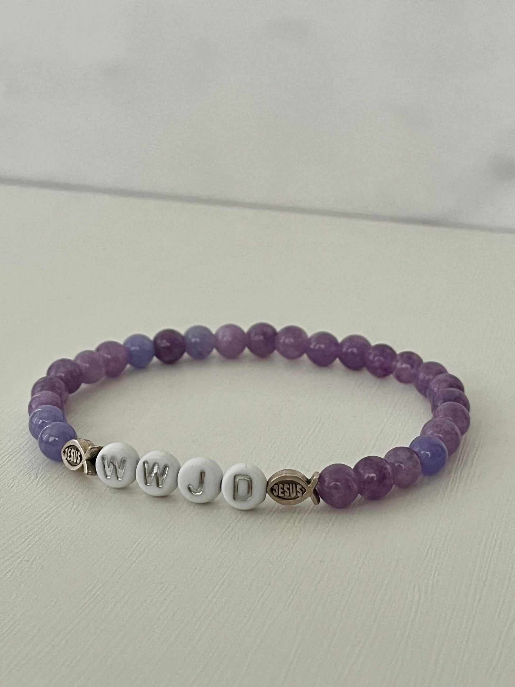 WWJD bead bracelet with multi-color natural stones, faith-inspired jewelry