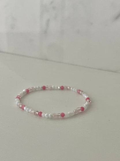 Dainty pink white jeweled crystal bracelet