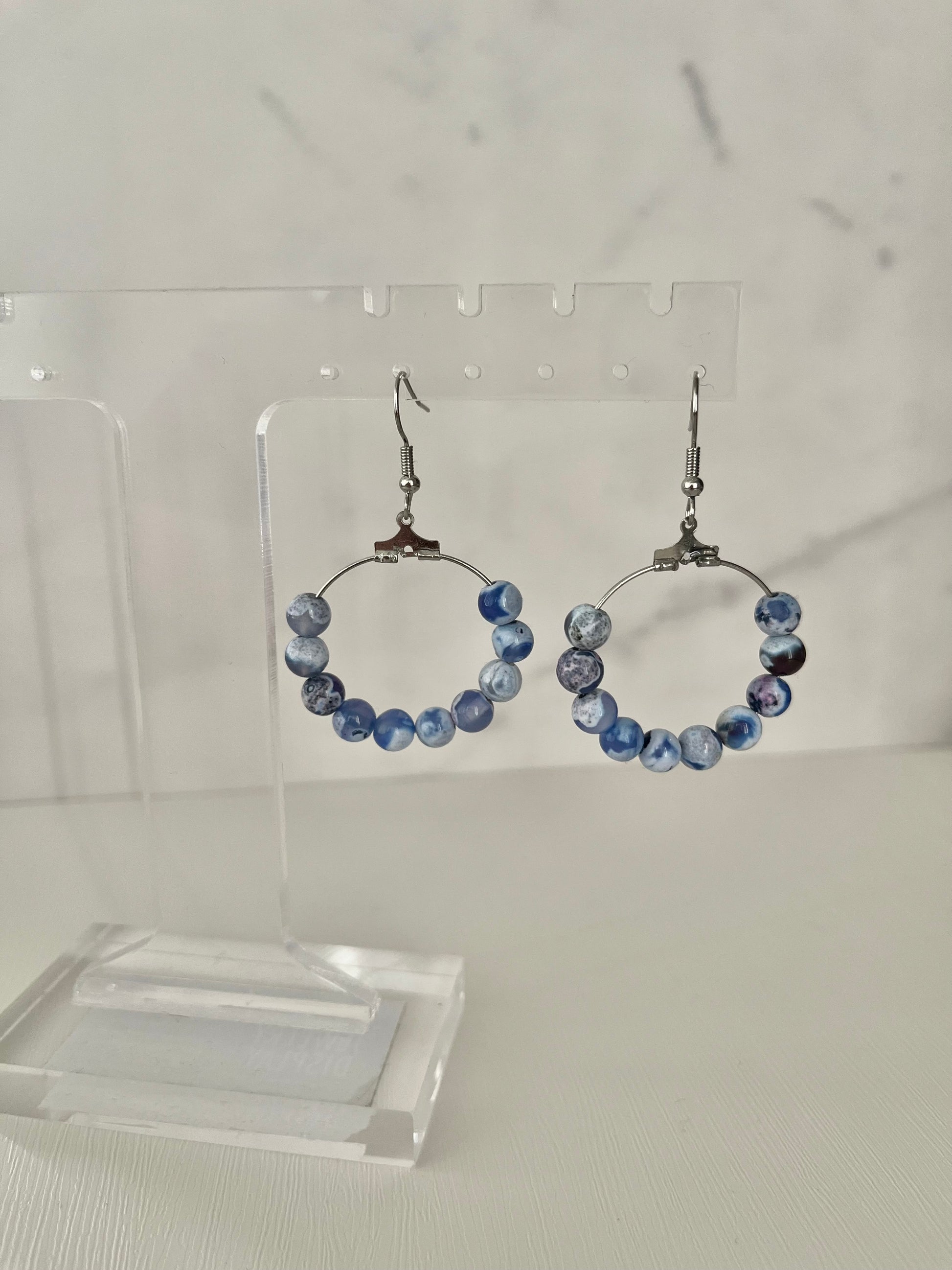 Blue white agate stone earrings