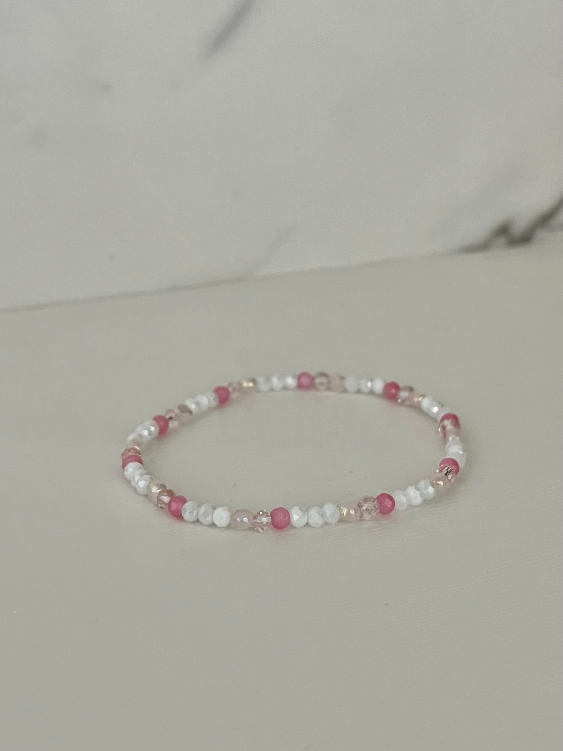 Dainty pink white jeweled crystal bracelet