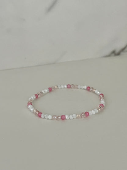 Dainty pink white jeweled crystal bracelet