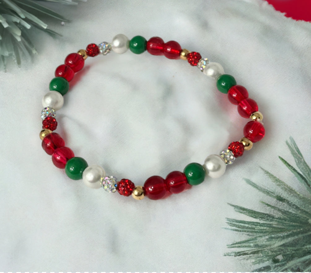 Christmas jeweled beaded bracelet multiple designs and colors