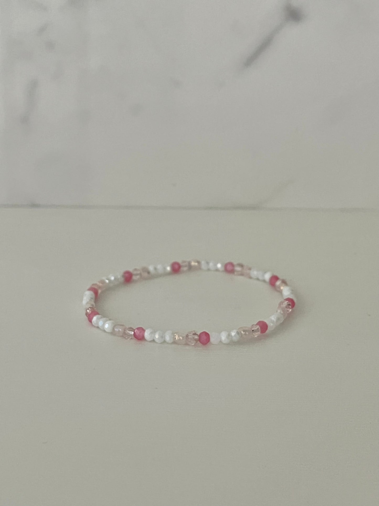 Dainty pink white jeweled crystal bracelet