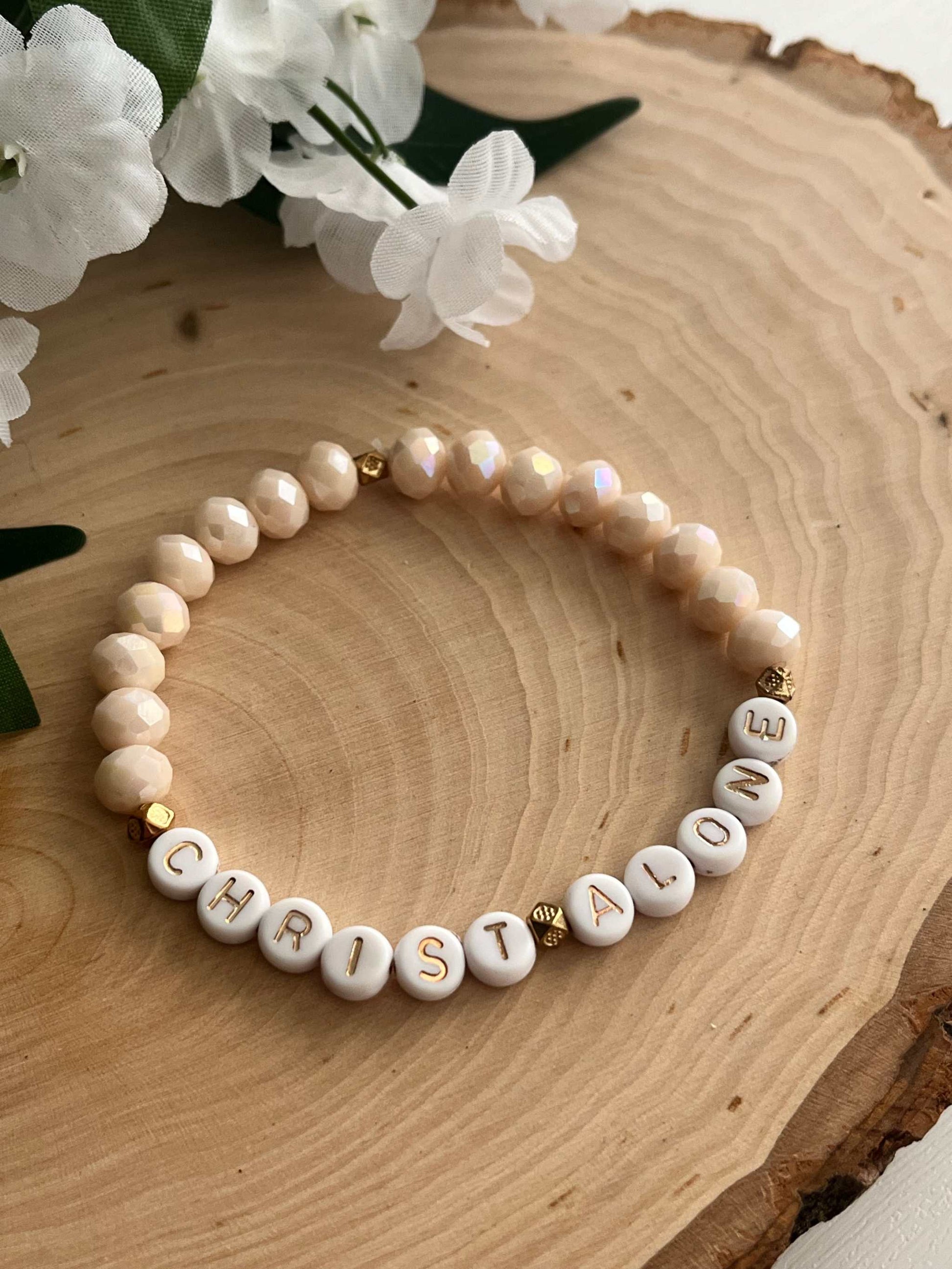 Peach or White Bead Bracelet – Handmade Christian Jewelry

