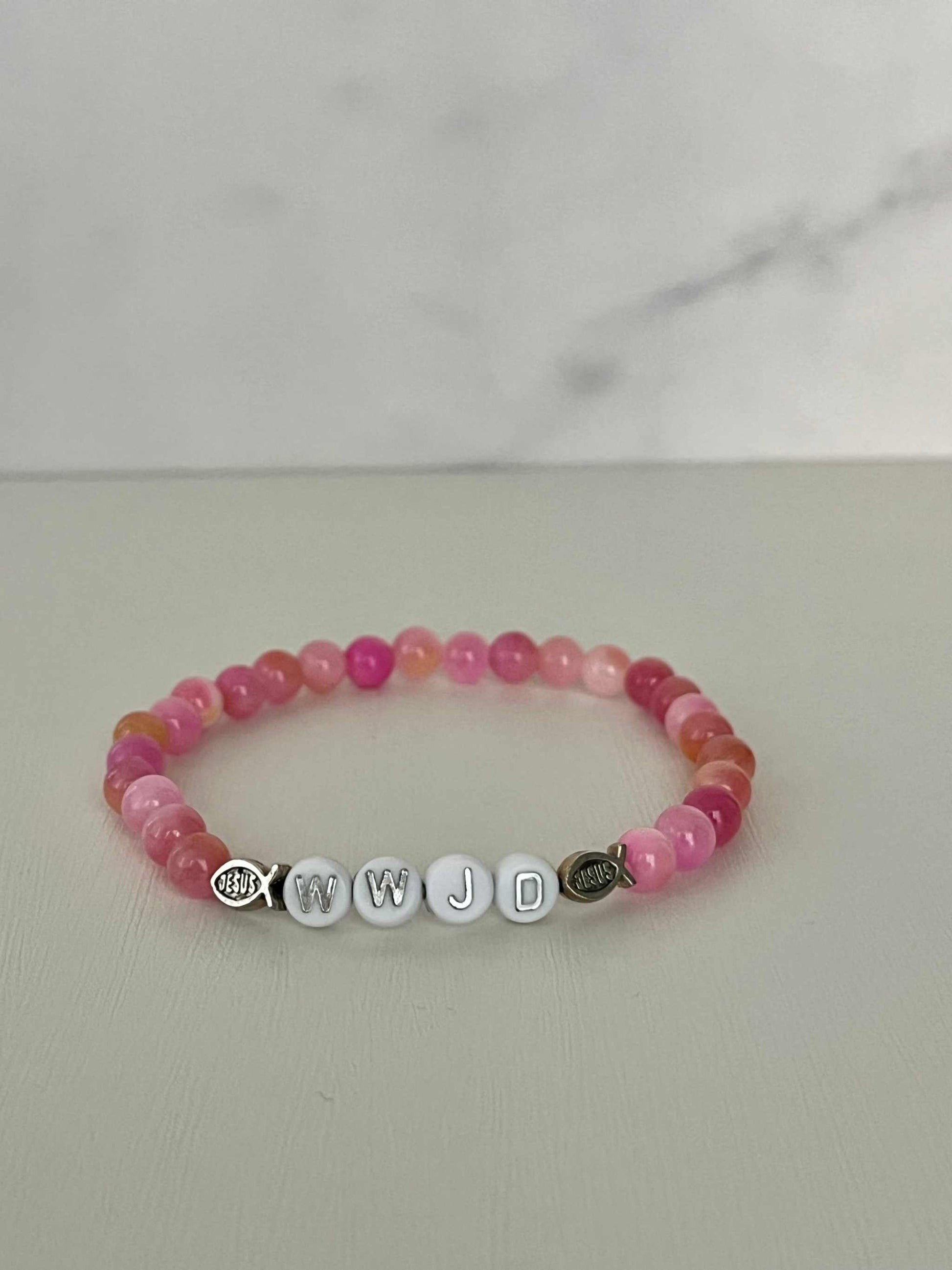 WWJD bead bracelet with multi-color natural stones, faith-inspired jewelry