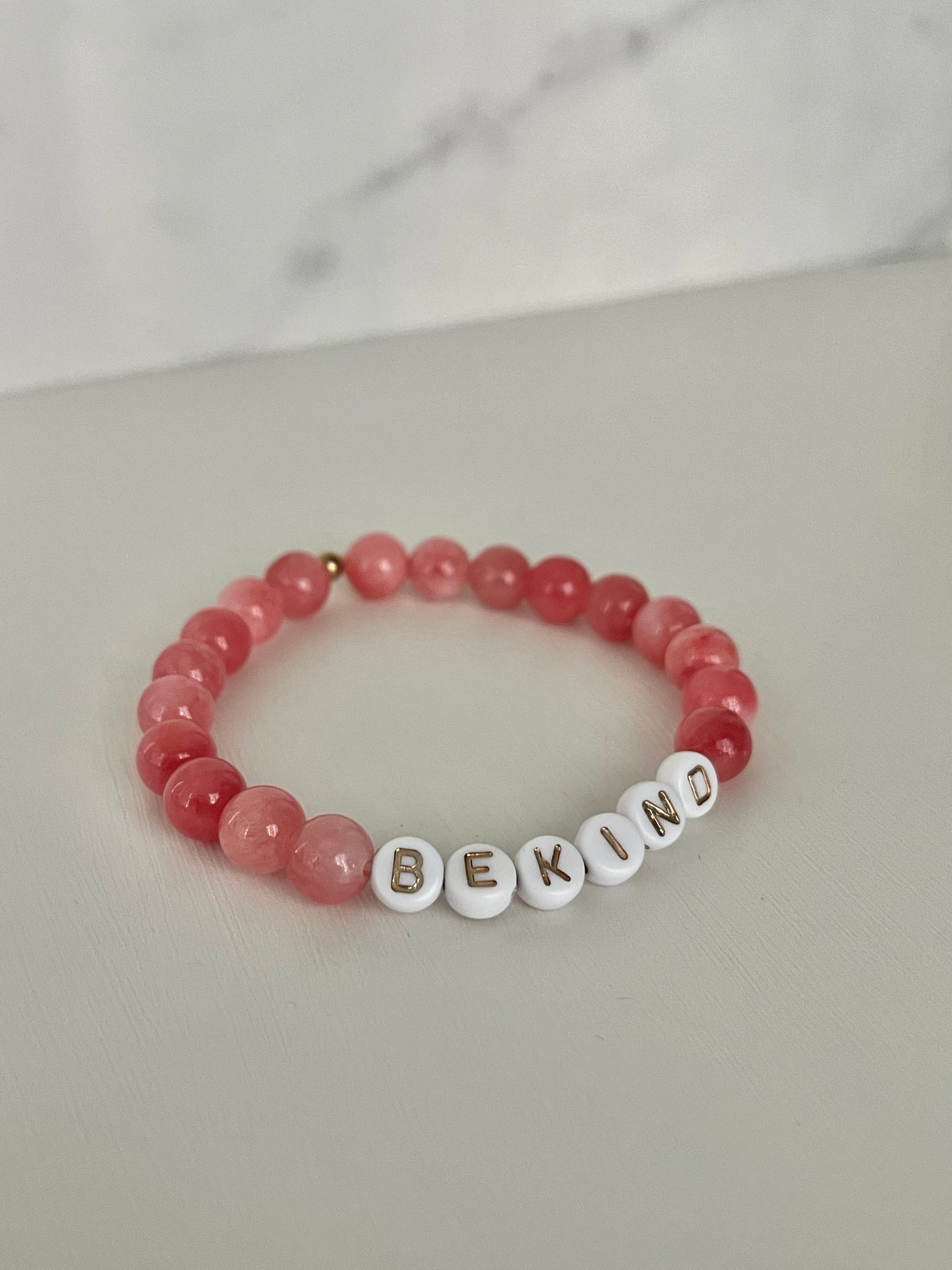 Be Kind pink white marbled stone bracelet