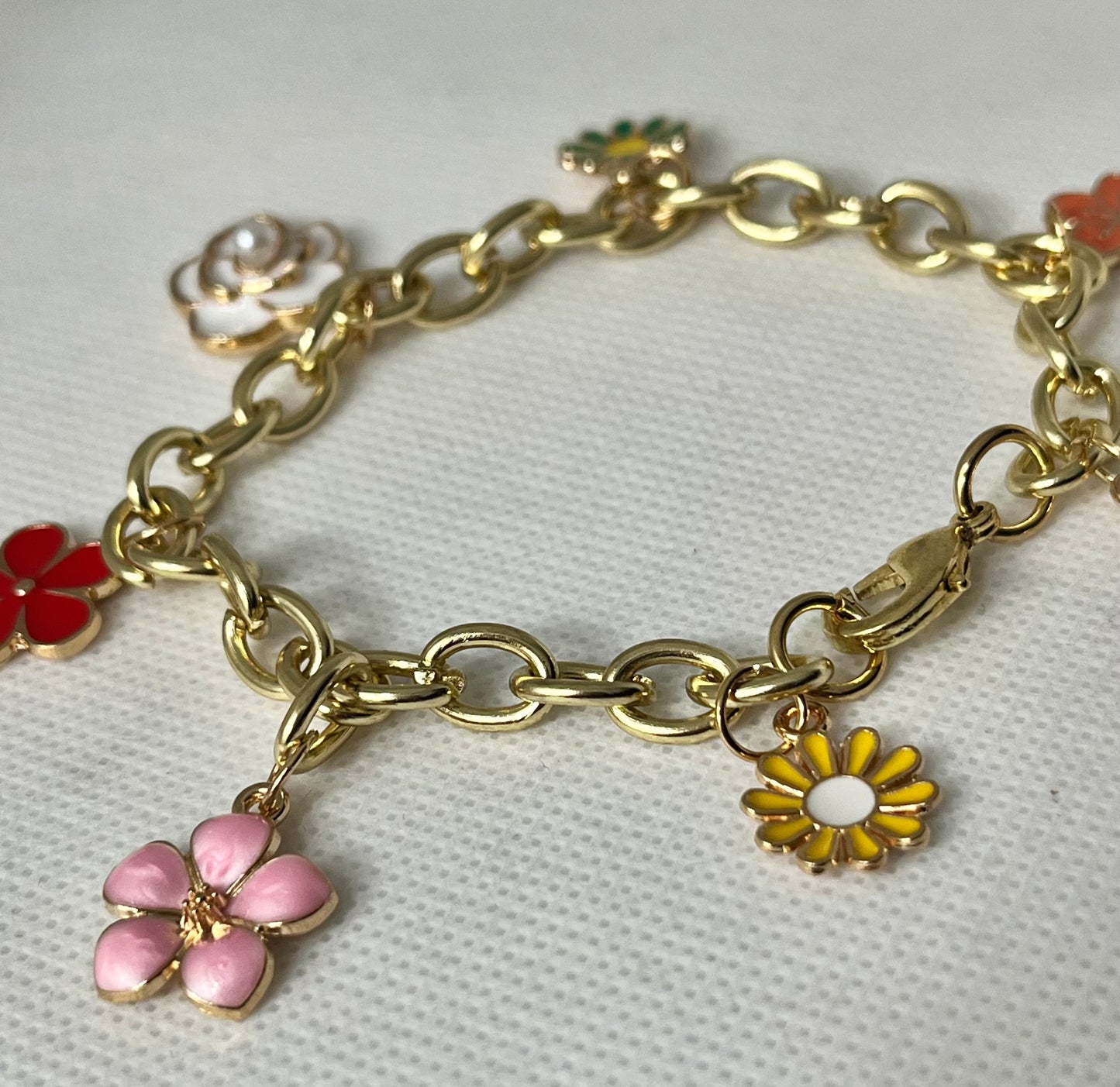 Gold floral charm bracelet