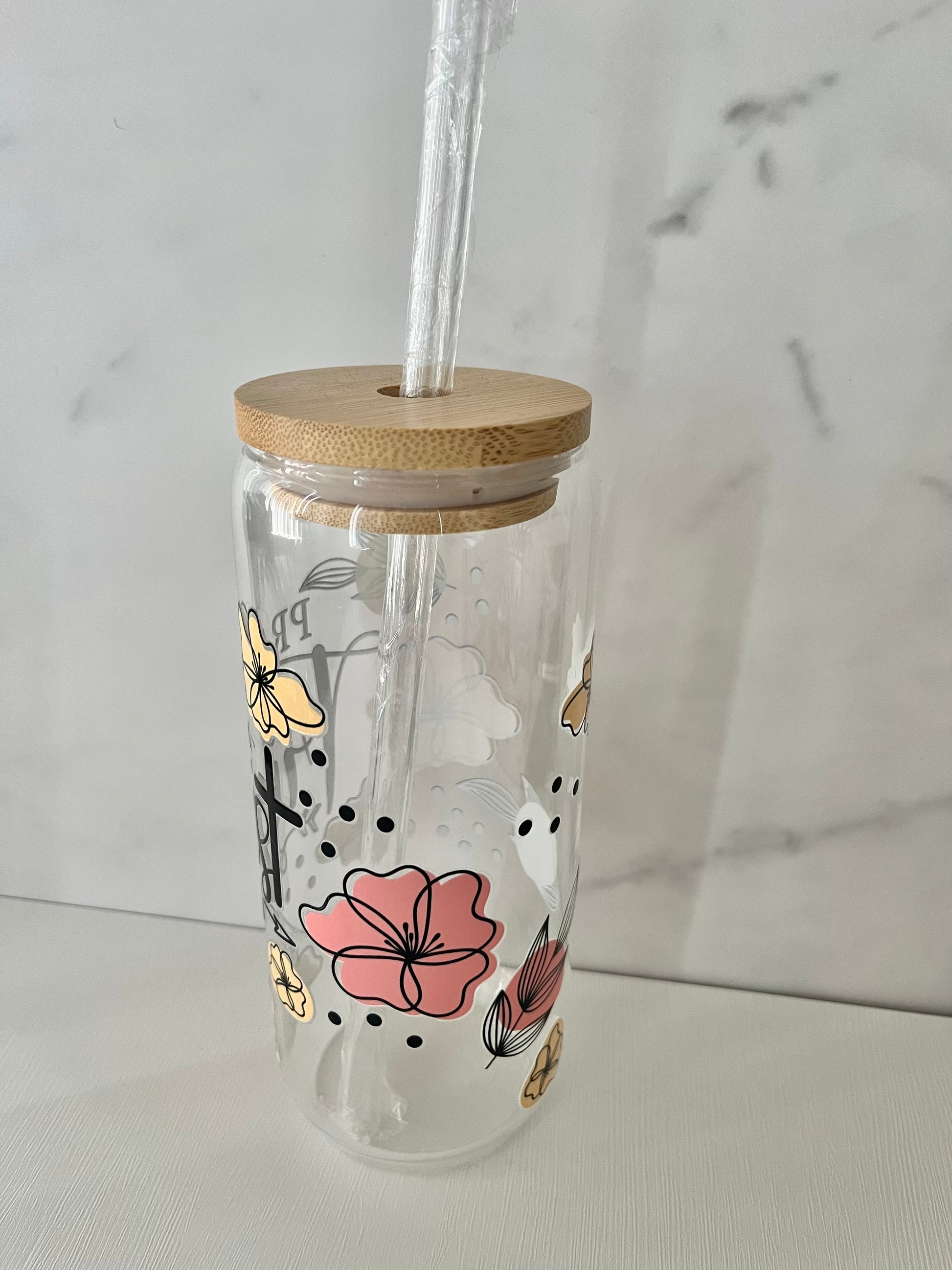 Pray wait and trust 22oz glass tumbler, straw, & straw cleaner