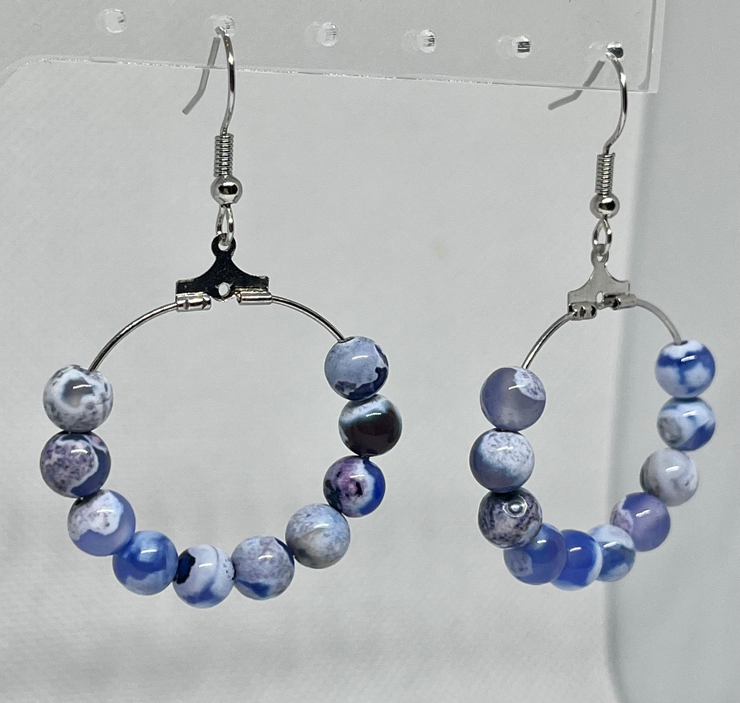 Blue white agate stone earrings