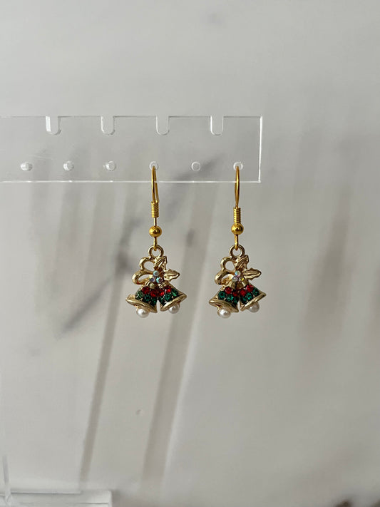 Christmas bells jeweled gold earrings