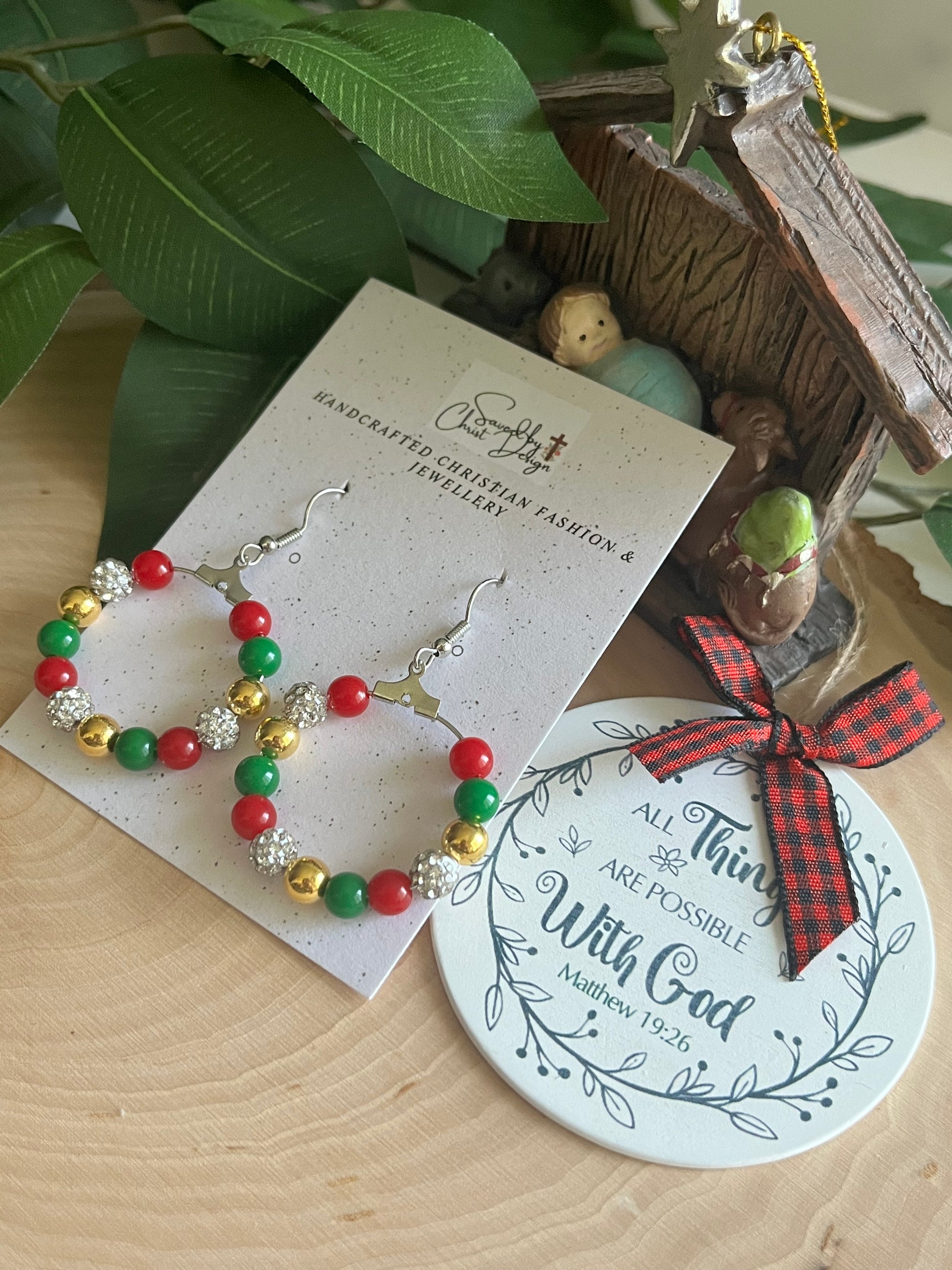 Christmas Hoop Earrings - Jesus Is The Reason Holiday Jewelry