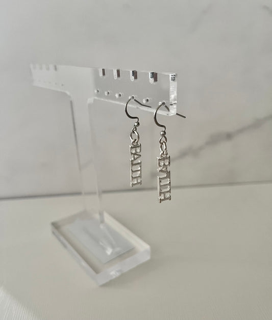 Silver faith hook earrings