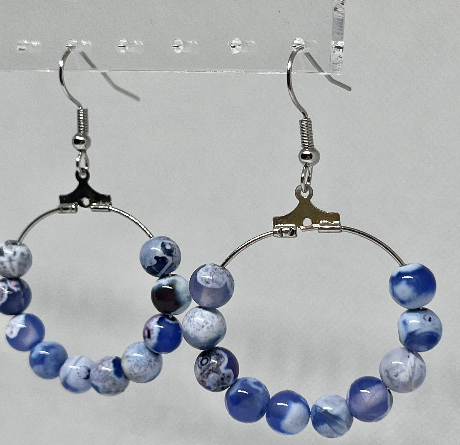 Blue white agate stone earrings