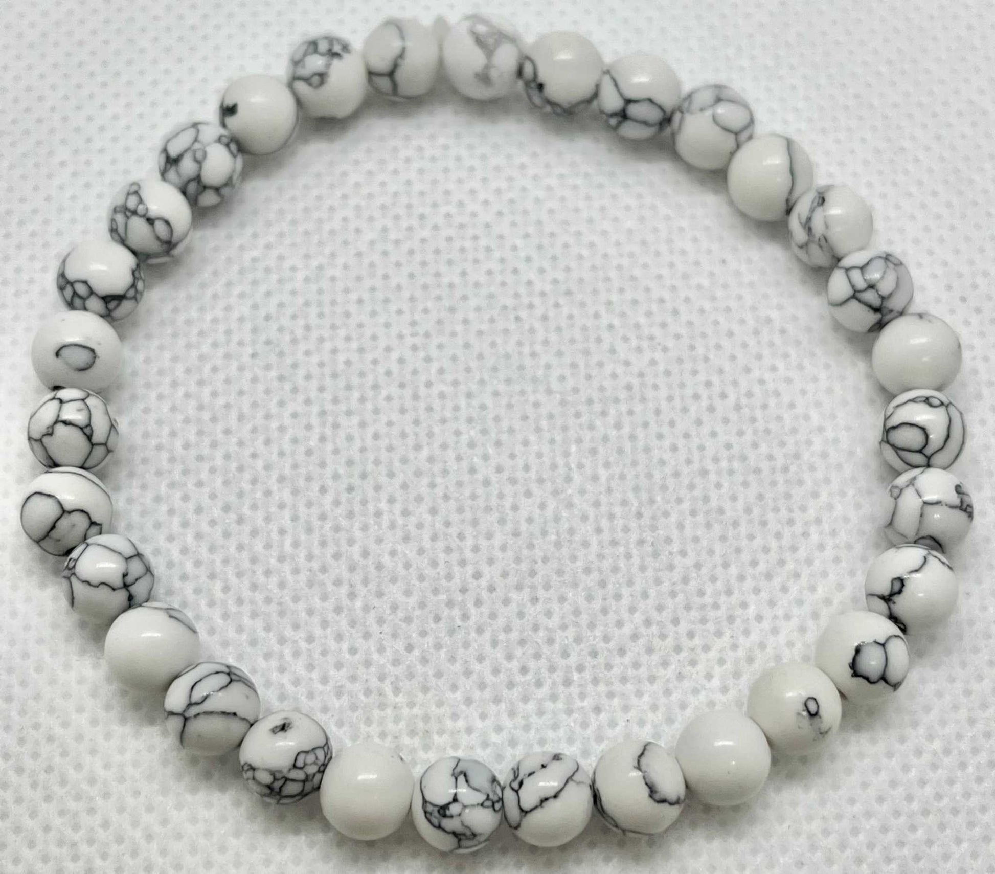 White Marble Bead Bracelet - White and Grey Marble Stone Bead Jewelry