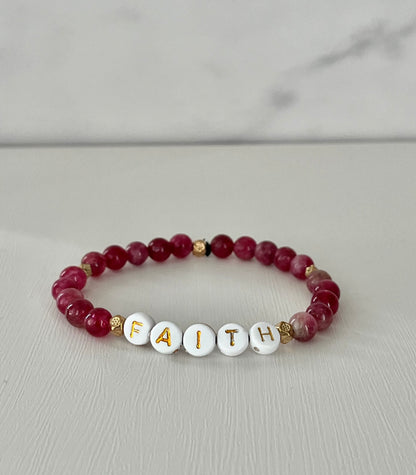 Faith red pink beaded stone bracelet