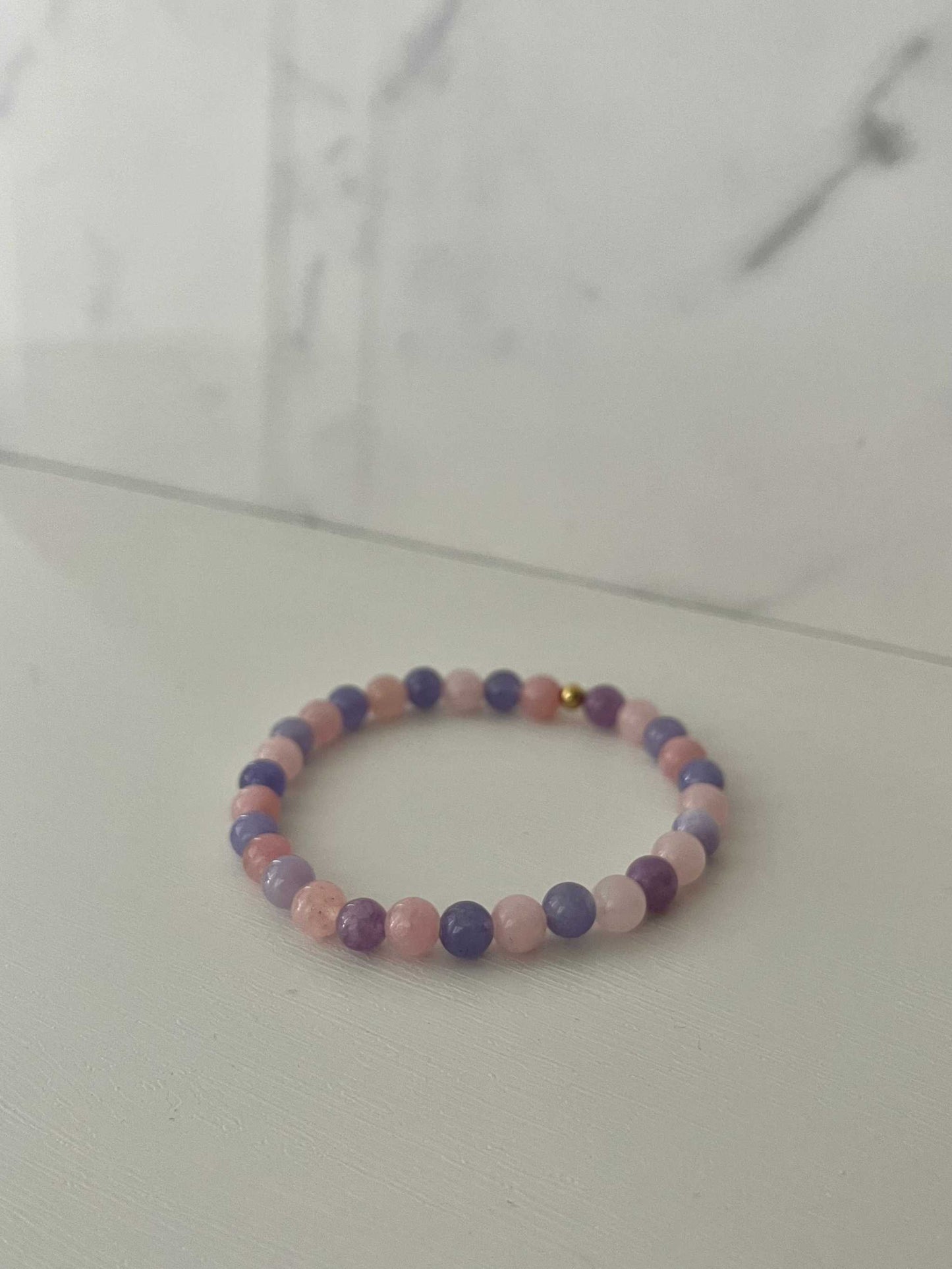 Marble Beaded Bracelet with pink and purple marble beads, faith-inspired jewelry