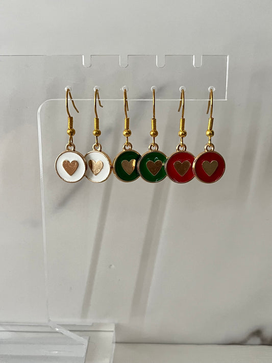 Gold round heart earrings multiple colors