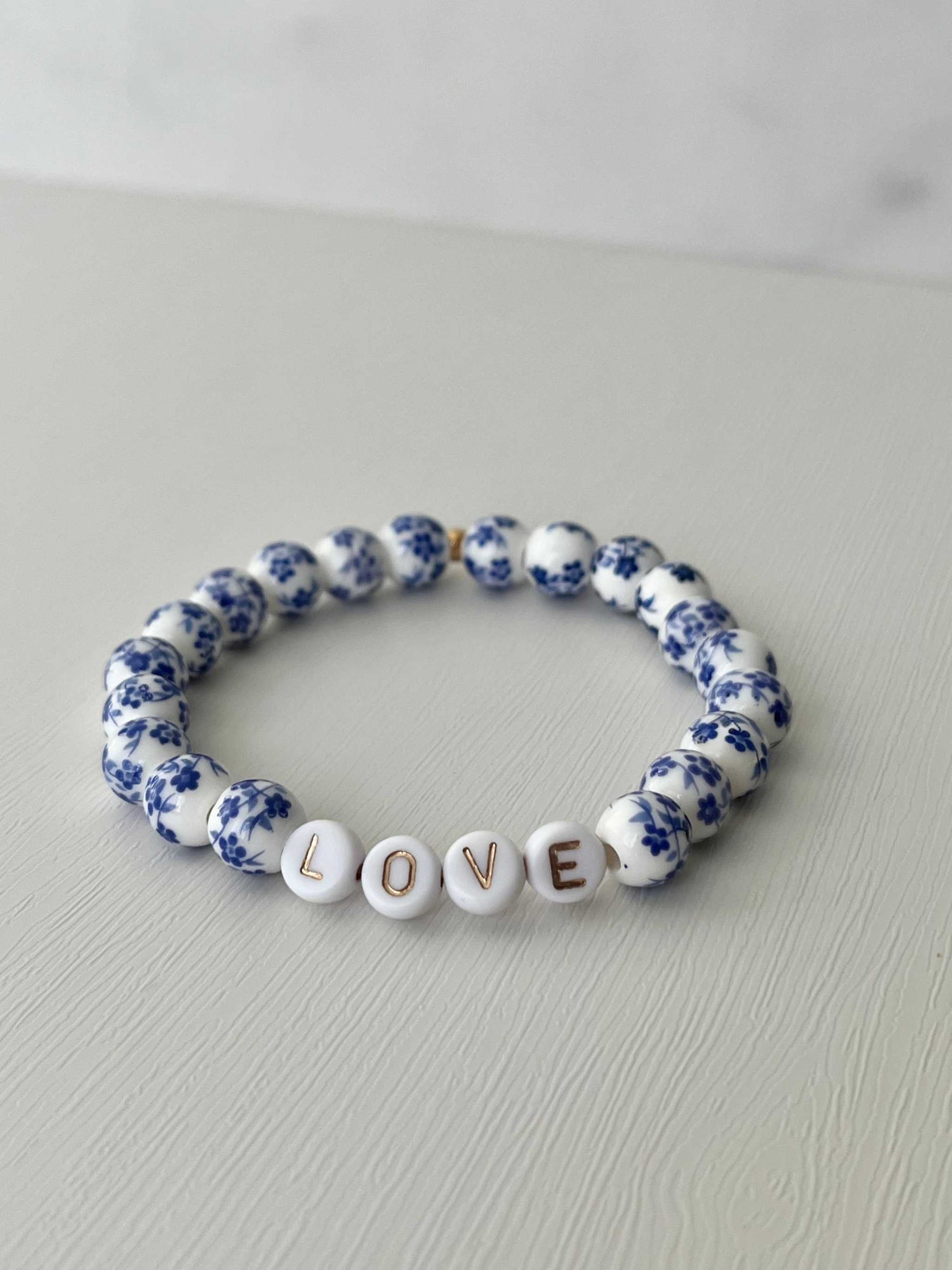 Floral Ceramic Bead Bracelet Set with Faith and Love Beads

