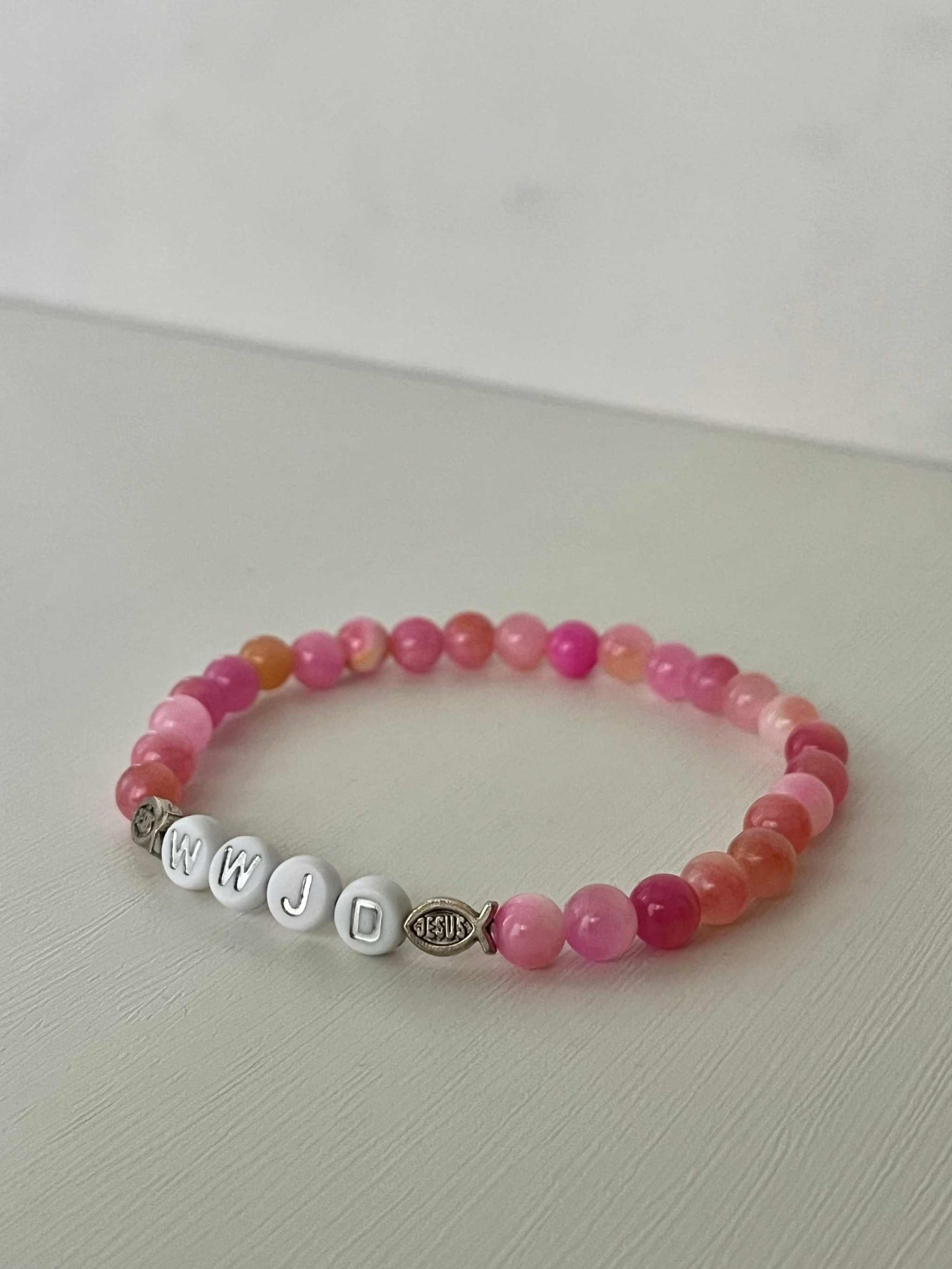 WWJD bead bracelet with multi-color natural stones, faith-inspired jewelry