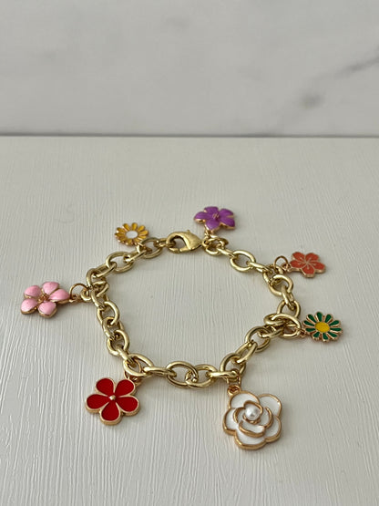 Gold floral charm bracelet