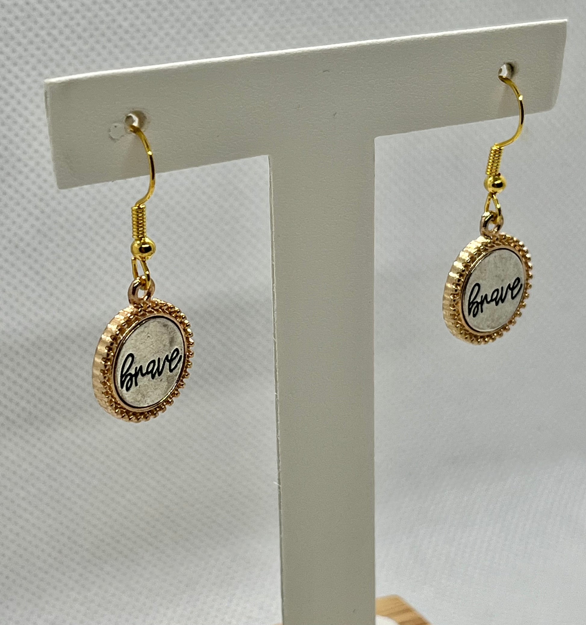 Gold blessed/loved/brave silver engraved earrings