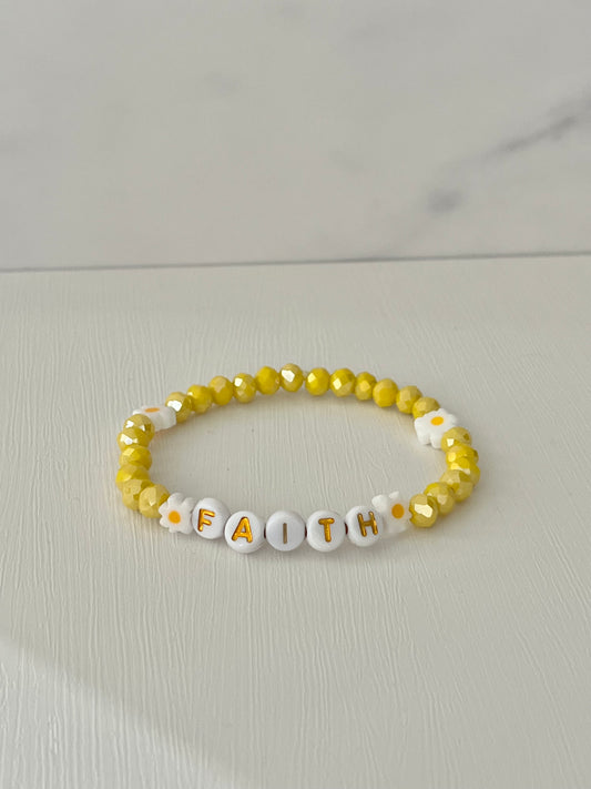 Yellow glass faceted Faith bracelet with daisies