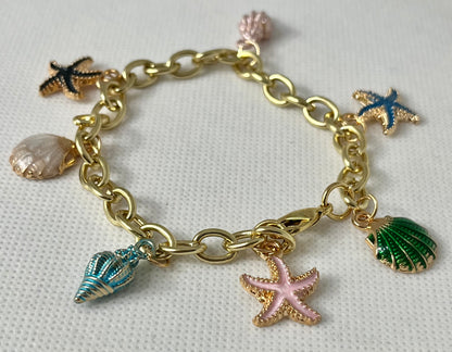 Gold ocean beach charm bracelet