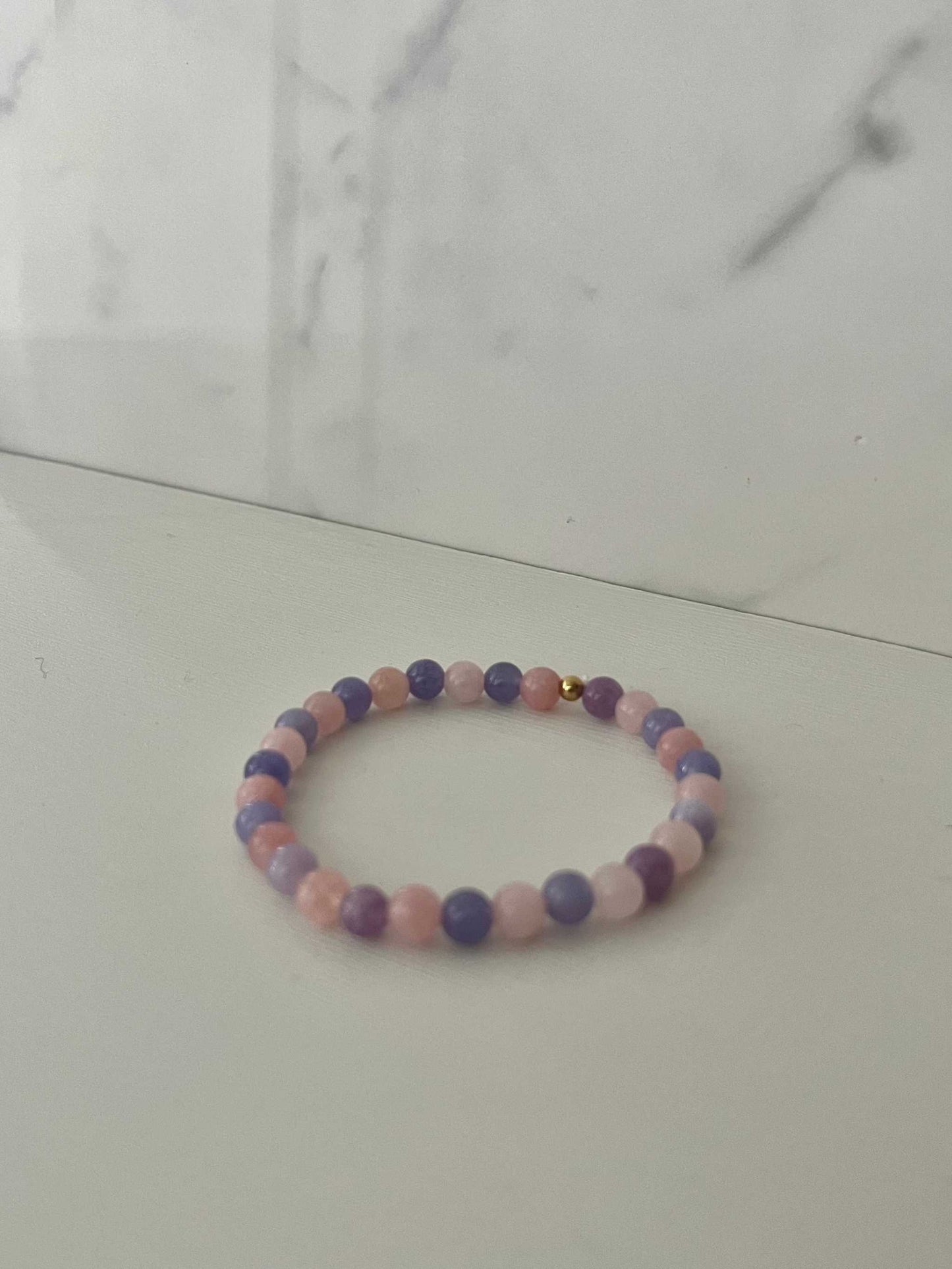 Marble Beaded Bracelet with pink and purple marble beads, faith-inspired jewelry