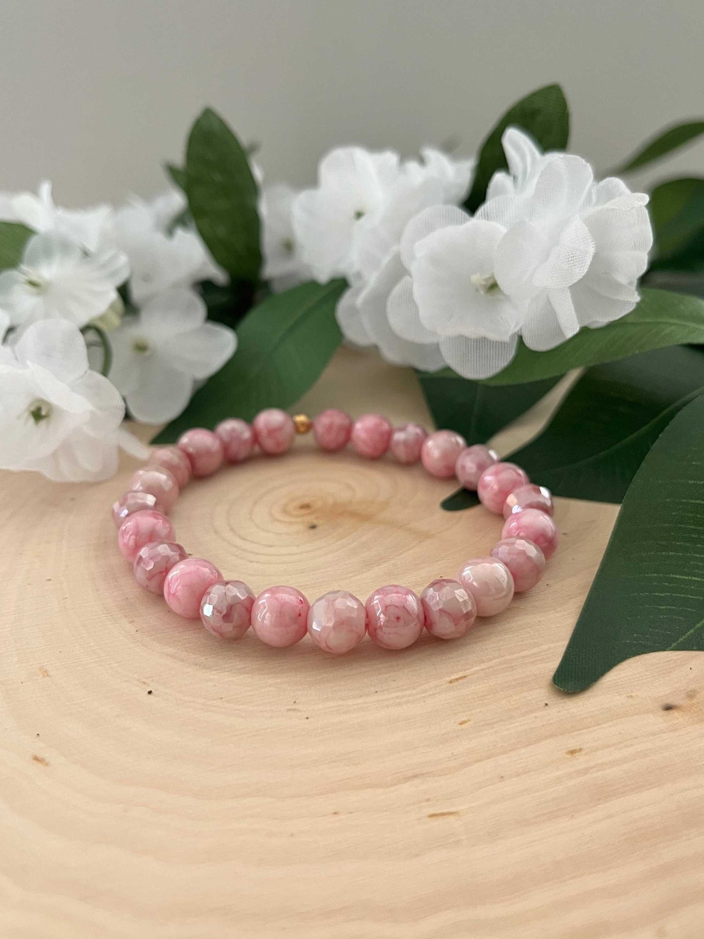 Pink White Marbled Bead Bracelet – Handmade Christian Jewelry

