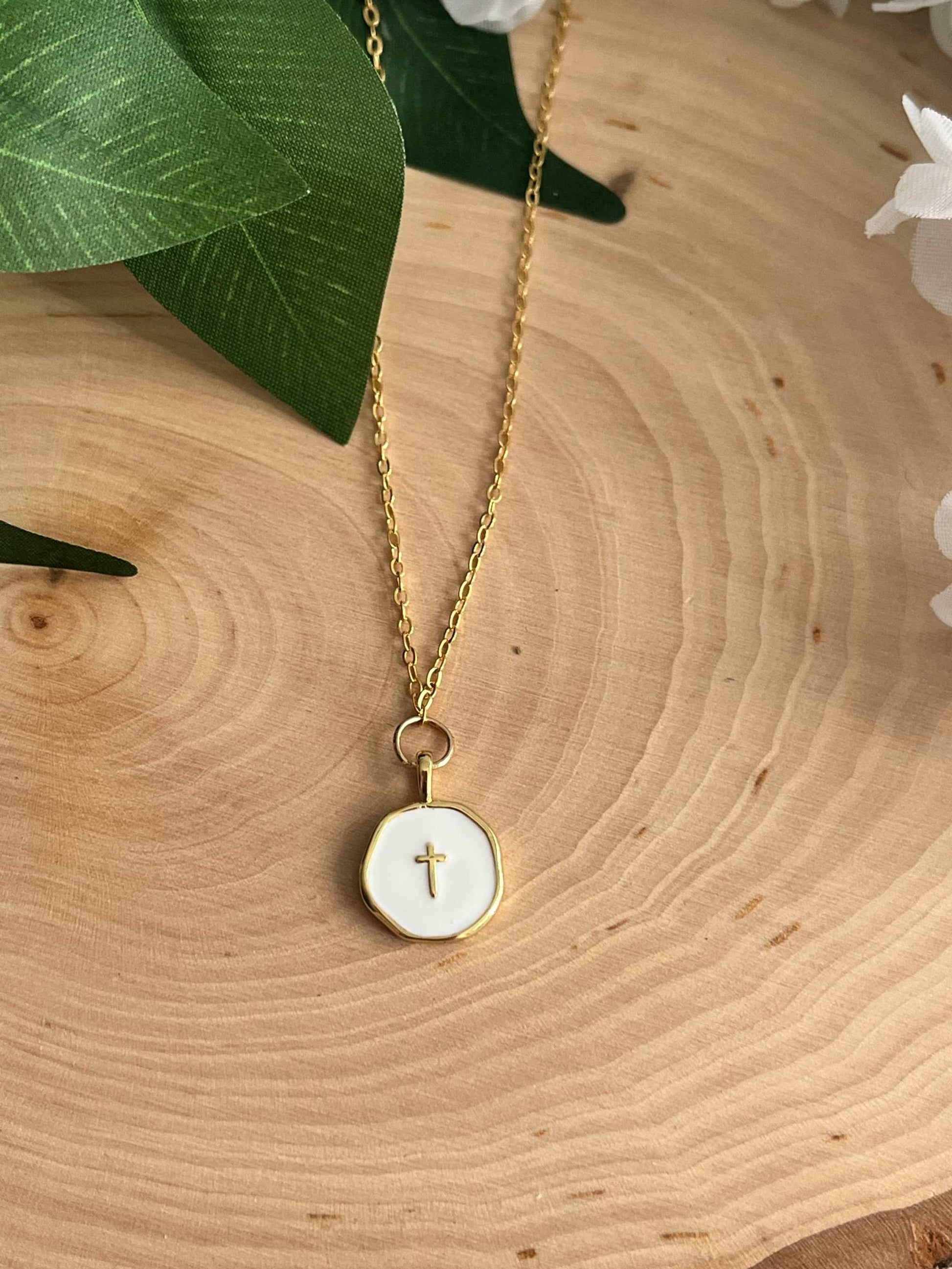 Gold Necklace with 16K White Cross Pendant