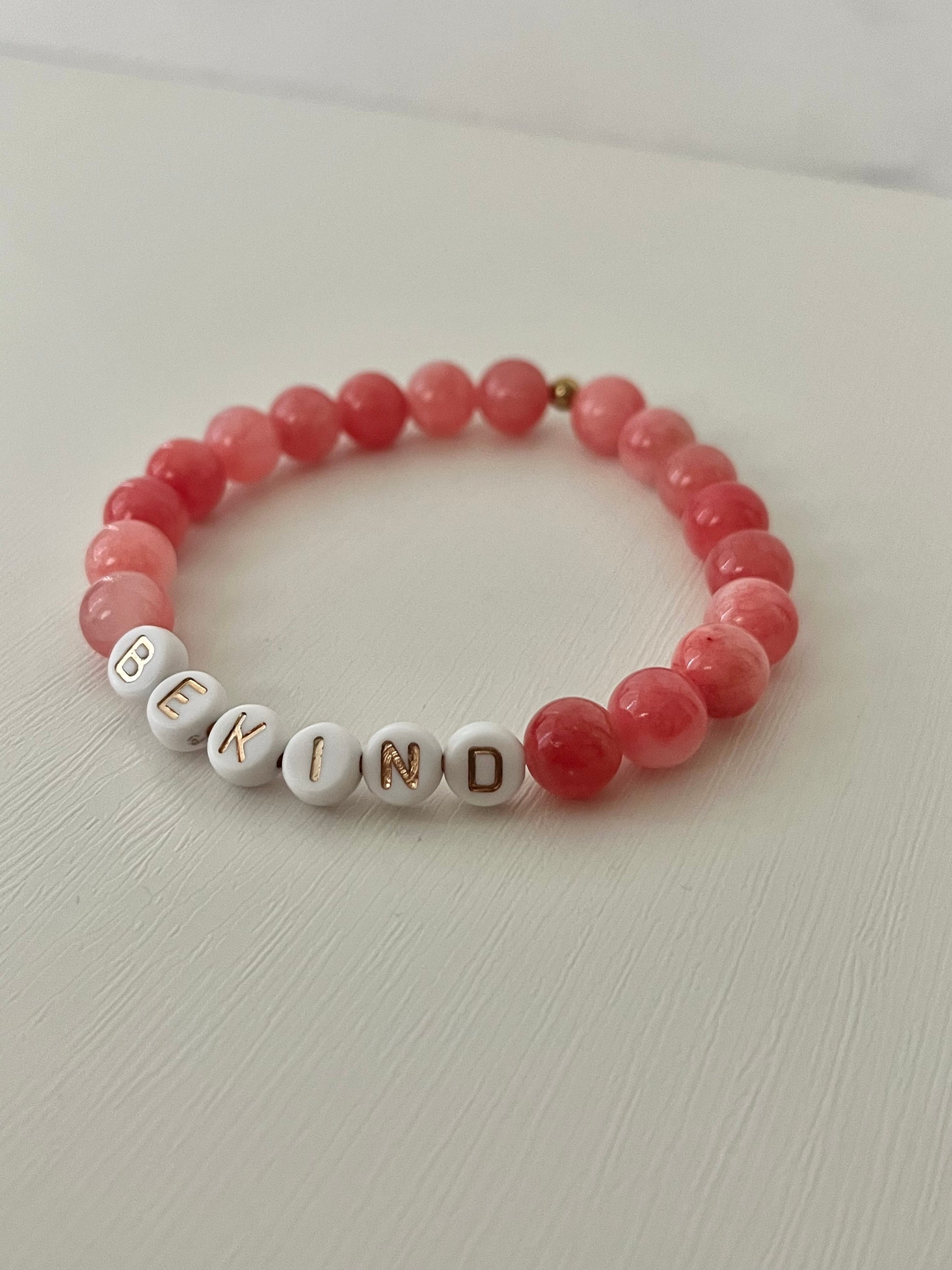 Be Kind pink white marbled stone bracelet