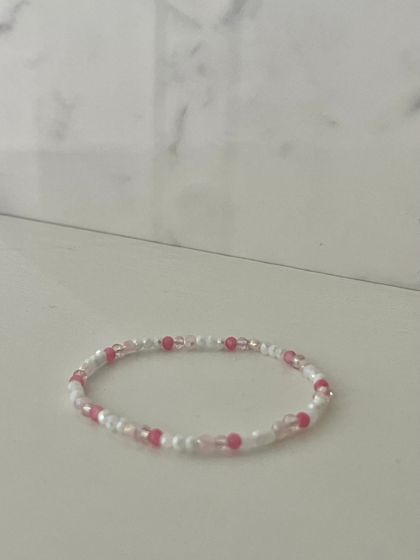 Dainty pink white jeweled crystal bracelet