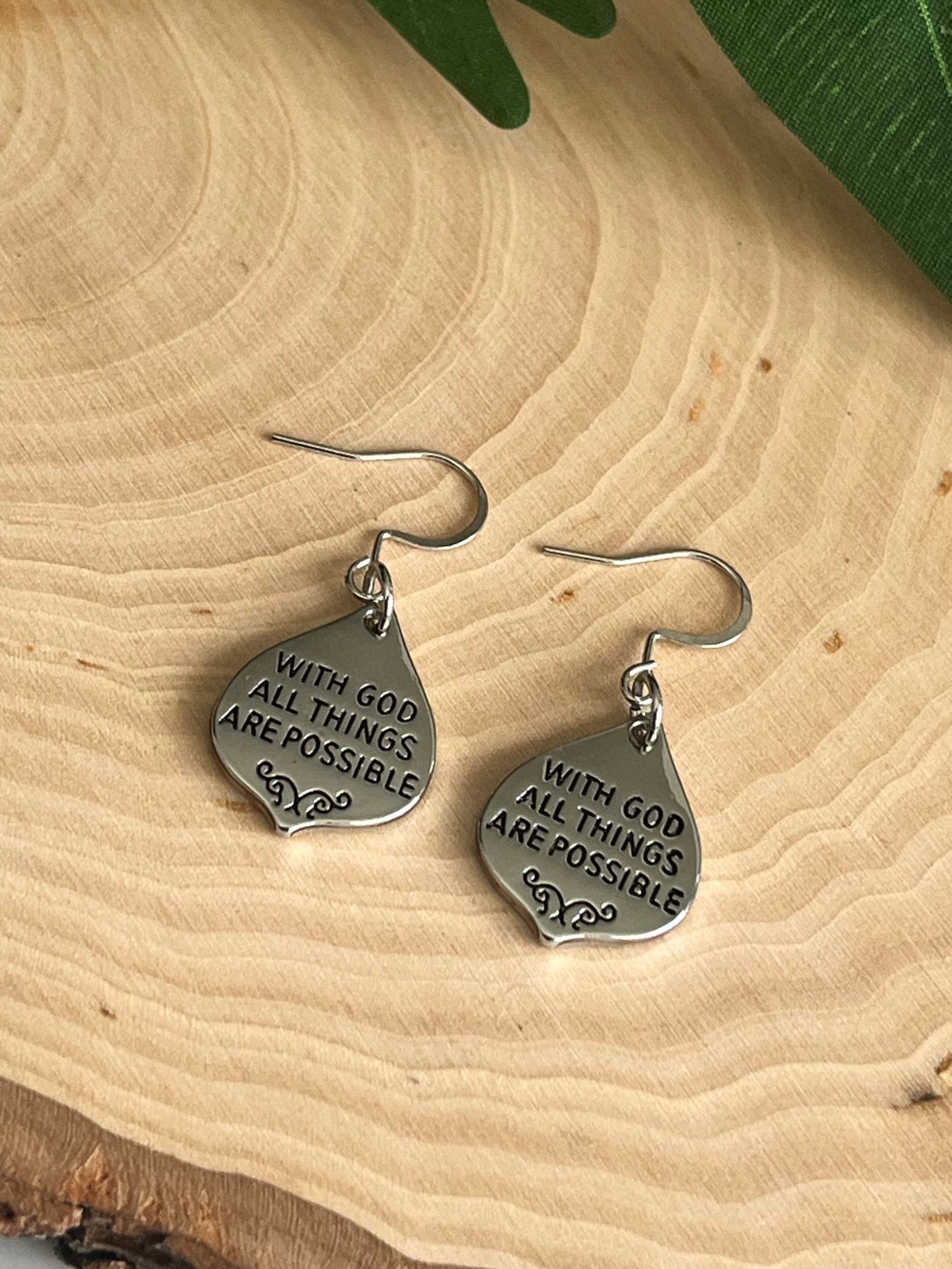 With God All Things Are Possible Silver Earrings from Saved by Christ Design